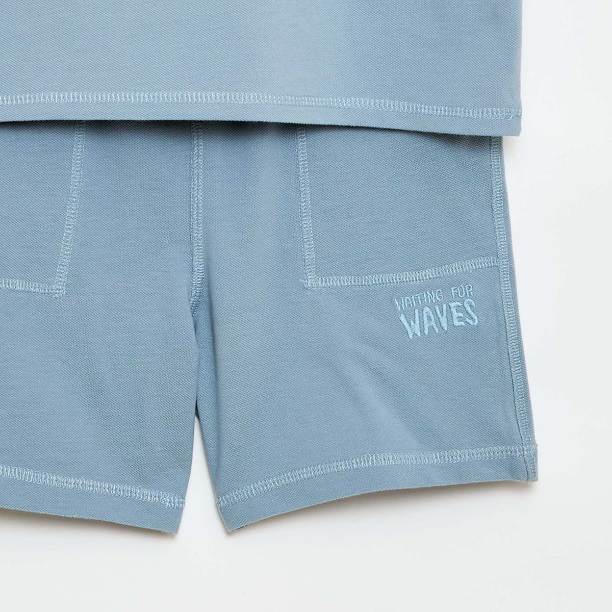 Conjunto de camiseta y pantalón corto de piqué de algodón AZUL