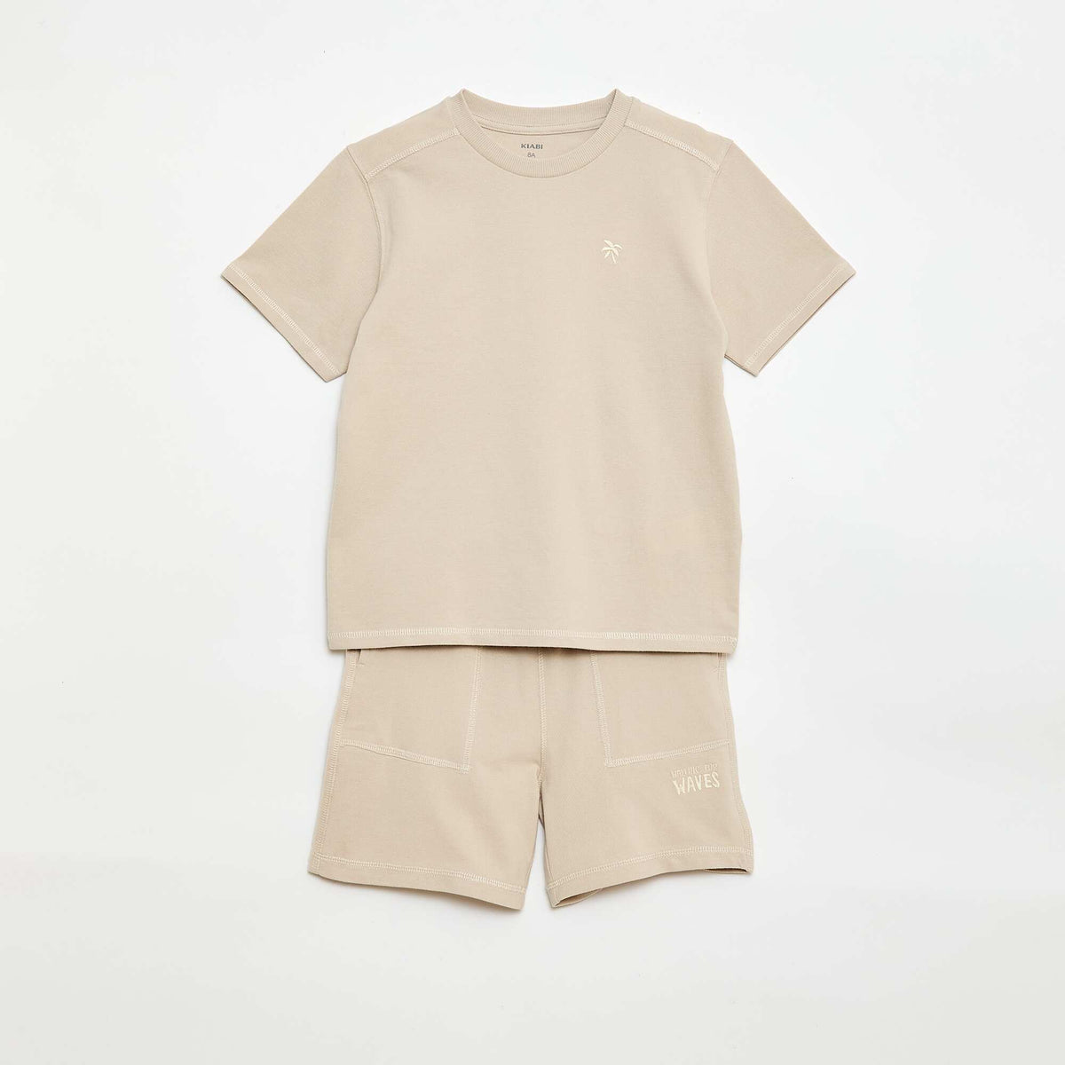 Conjunto de camiseta y pantalón corto de piqué de algodón BEIGE