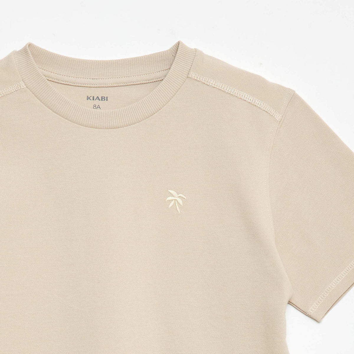 Conjunto de camiseta y pantalón corto de piqué de algodón BEIGE