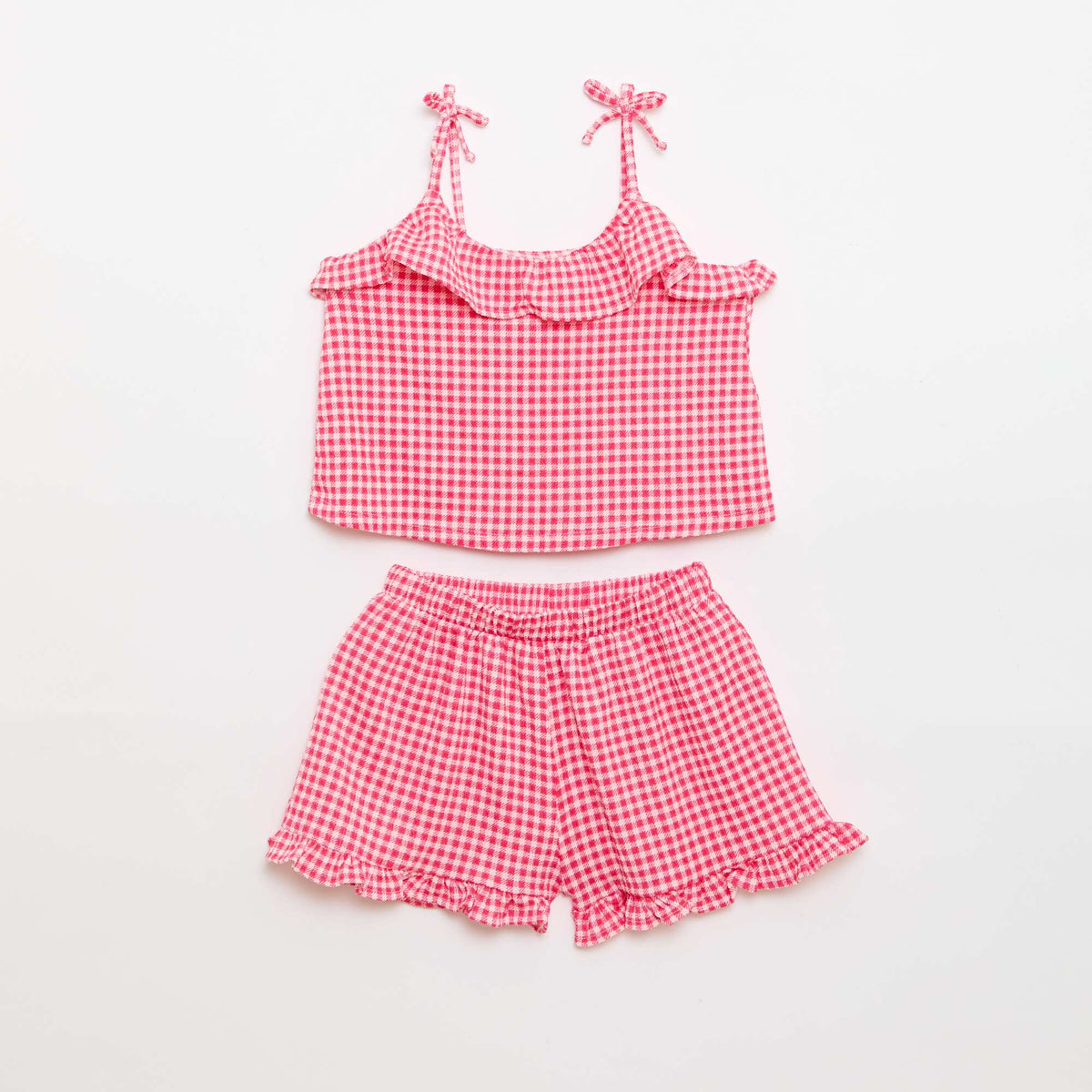 Conjunto de cuadros vichy: Pantalón corto + camiseta de tirantes - 2 piezas ROSA
