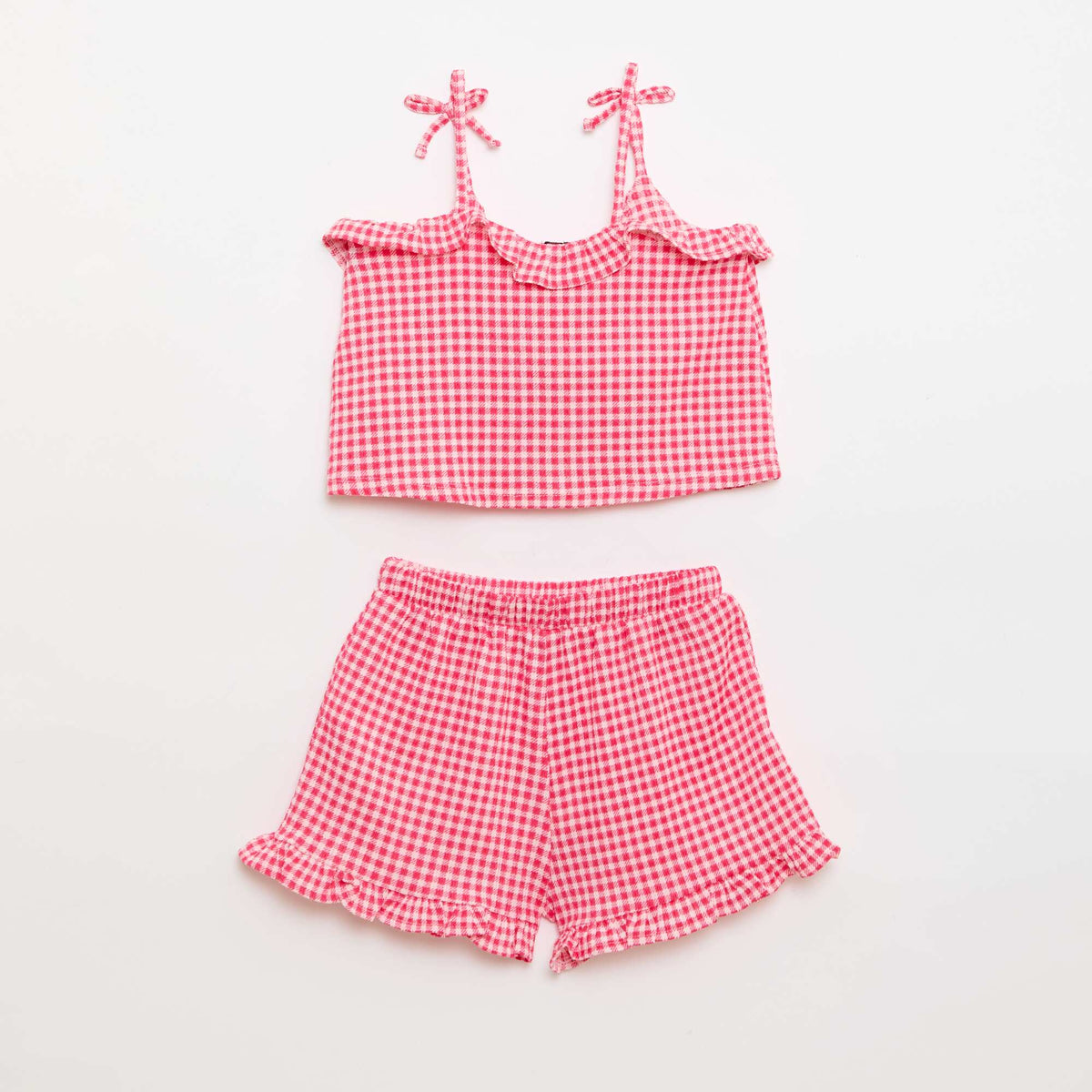 Conjunto de cuadros vichy: Pantalón corto + camiseta de tirantes - 2 piezas ROSA