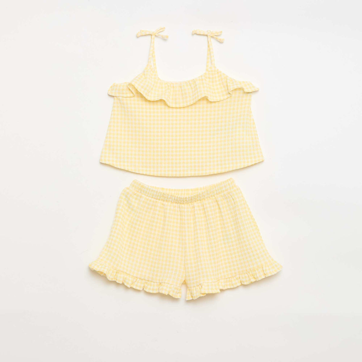 Conjunto de cuadros vichy: Pantalón corto + camiseta de tirantes - 2 piezas AMARILLO