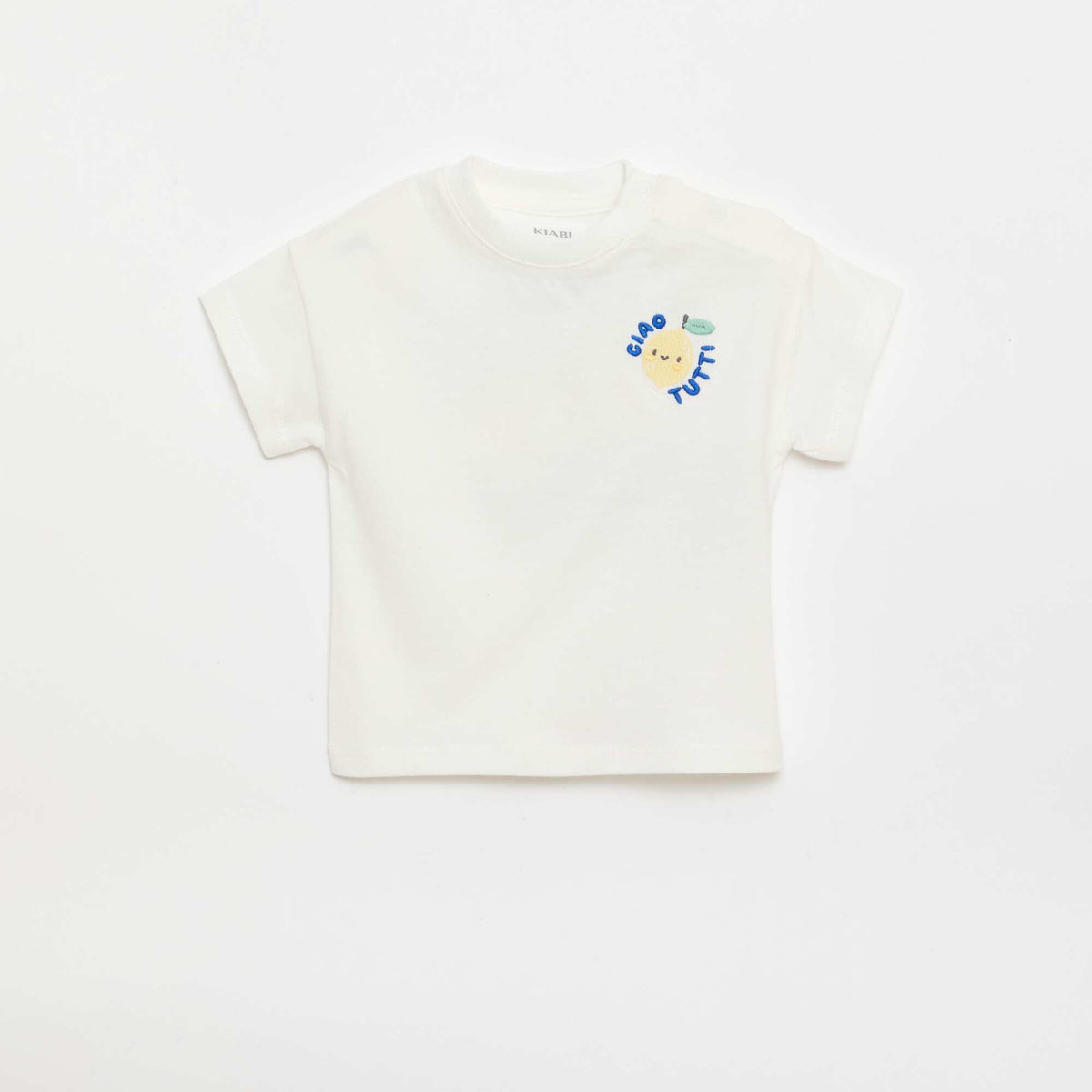 Camiseta de algodón con bordado en el pecho BLANCO
