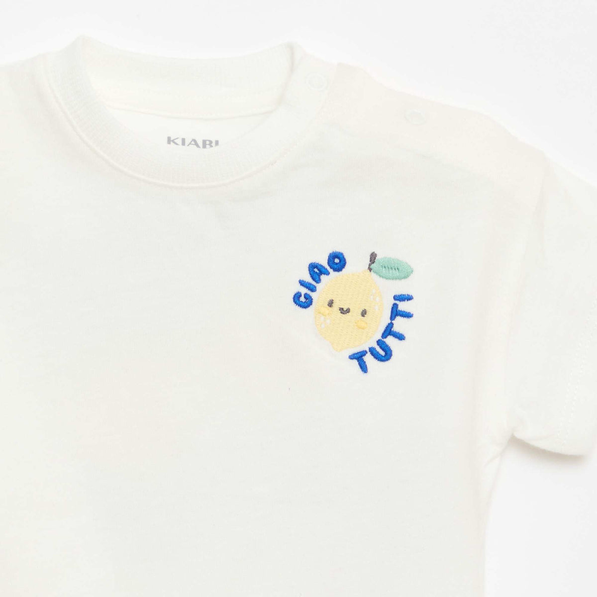 Camiseta de algodón con bordado en el pecho BLANCO