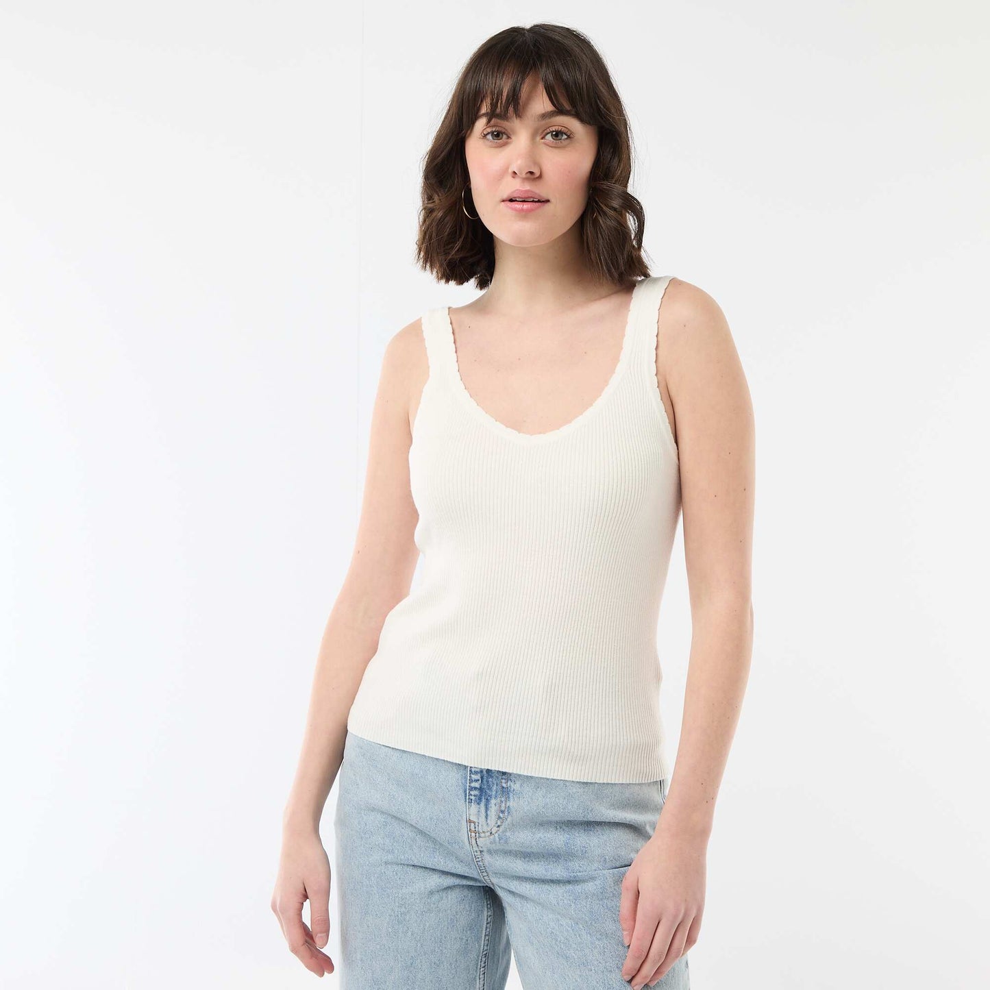 Camiseta de tirantes lisa en tejido de canalé BLANCO