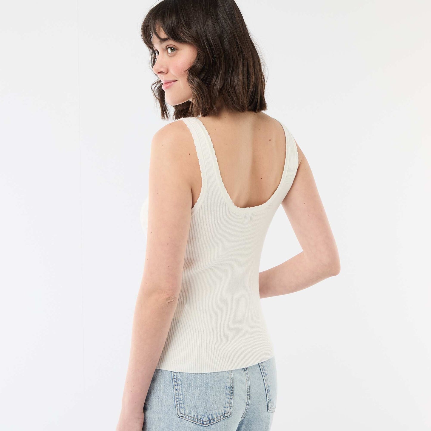 Camiseta de tirantes lisa en tejido de canalé BLANCO