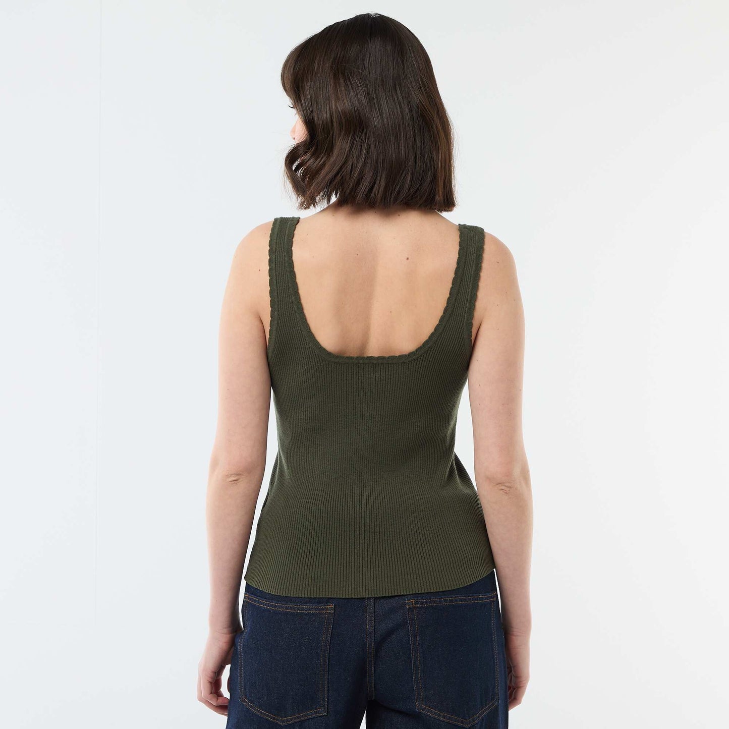 Camiseta de tirantes lisa en tejido de canalé VERDE