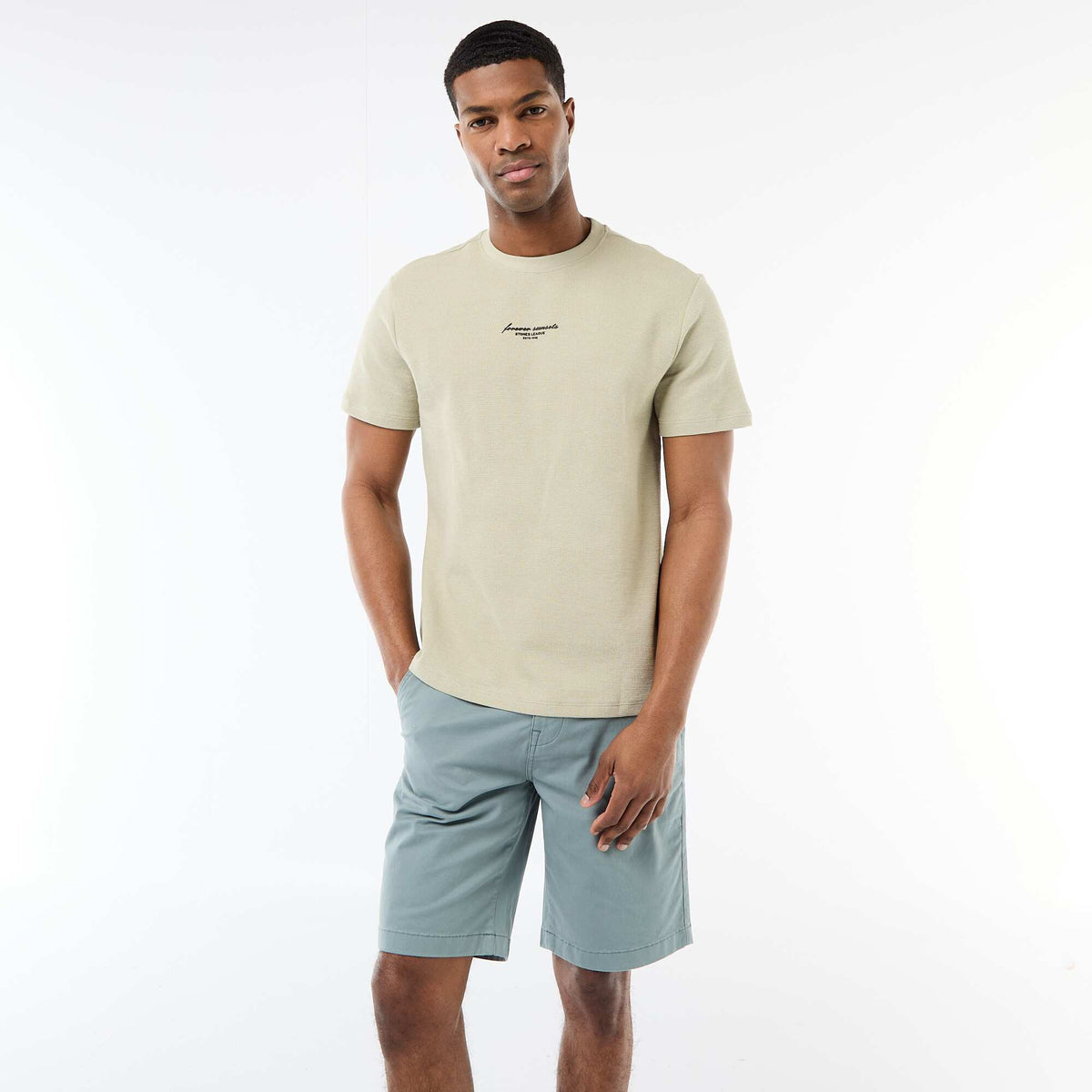 Camiseta de piqué de algodón de manga corta BEIGE