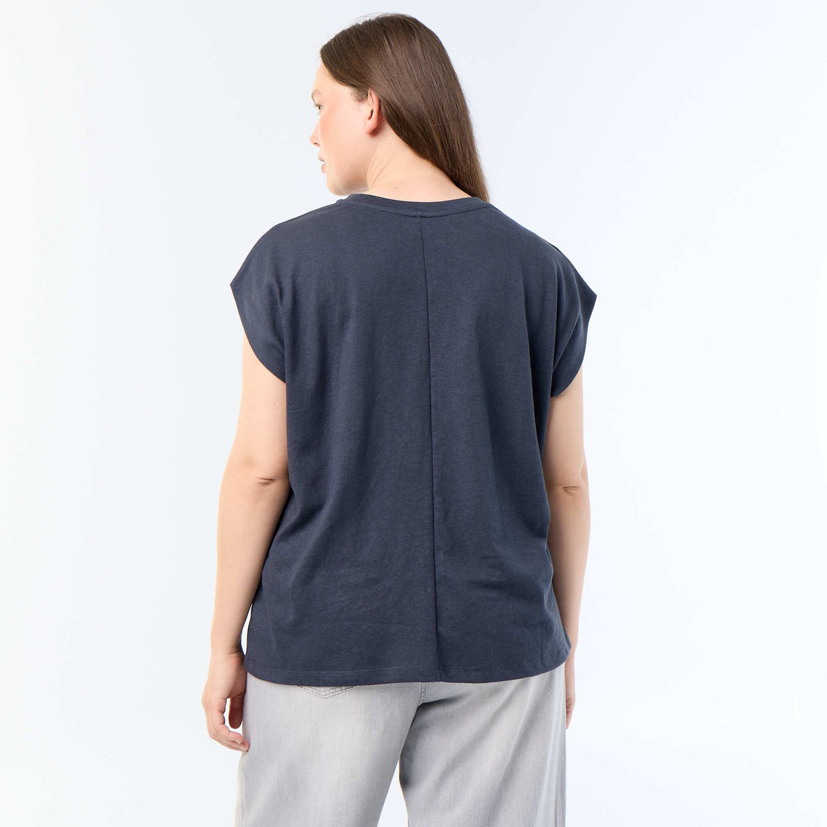 Camiseta de punto sin mangas con pequeño bordado en el pecho AZUL