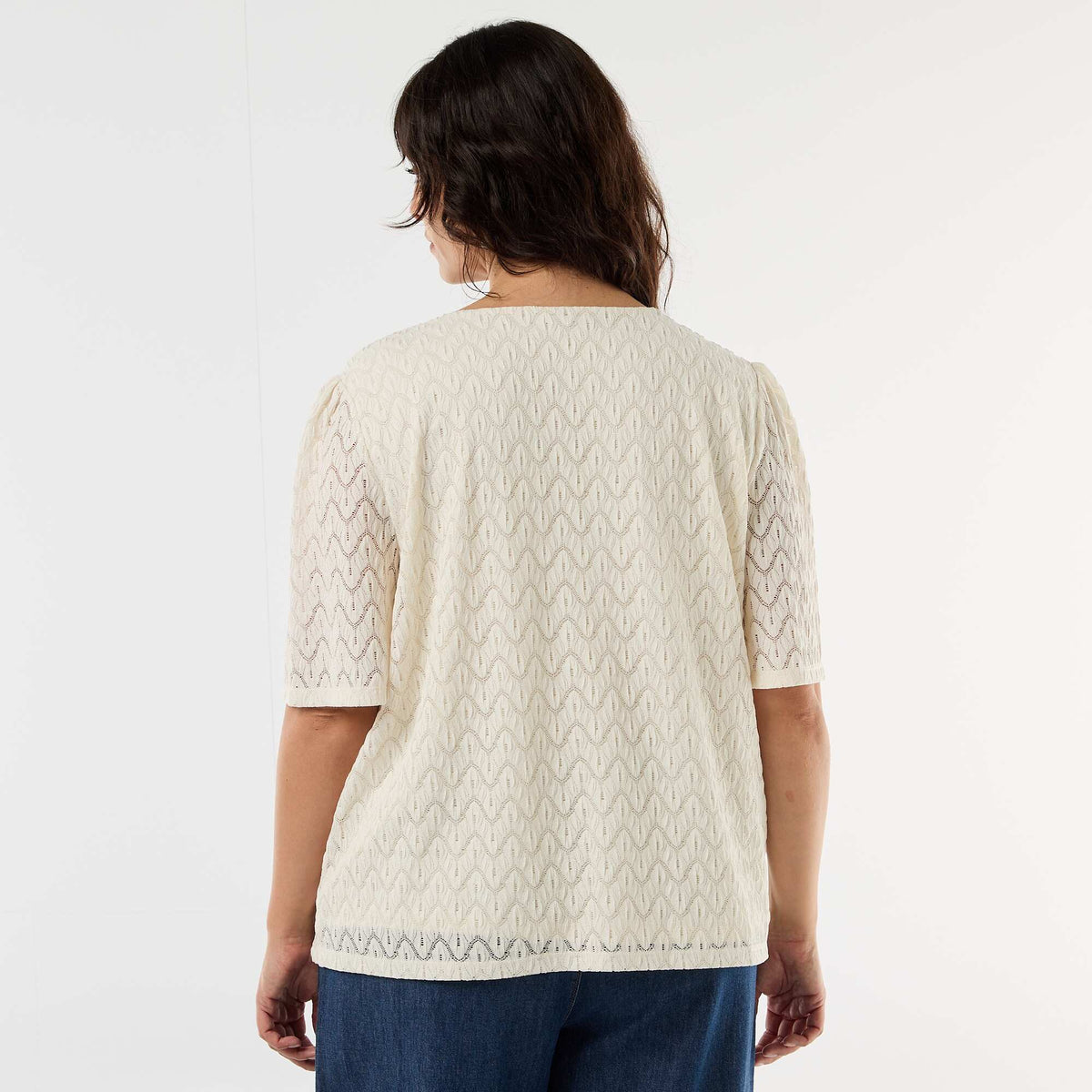 Camiseta de encaje calado BEIGE