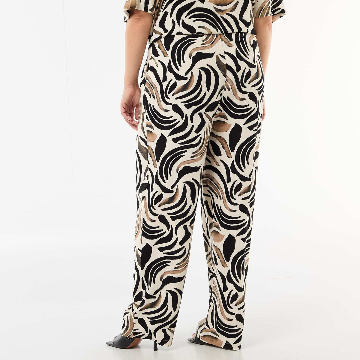 Pantalón liso de lino mezclado NEGRO