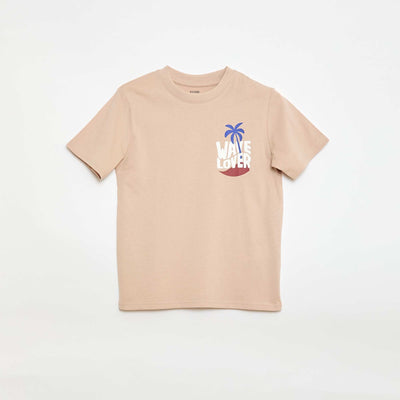 Camiseta de manga corta con estampado delantero/trasero BEIGE