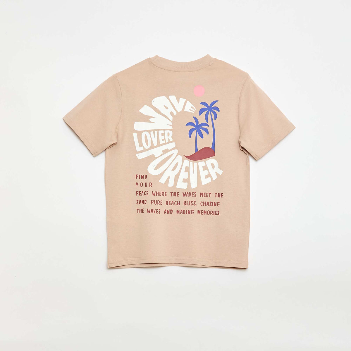Camiseta de manga corta con estampado delantero/trasero BEIGE