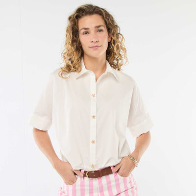 Camisa ancha con botones de estrella BLANCO