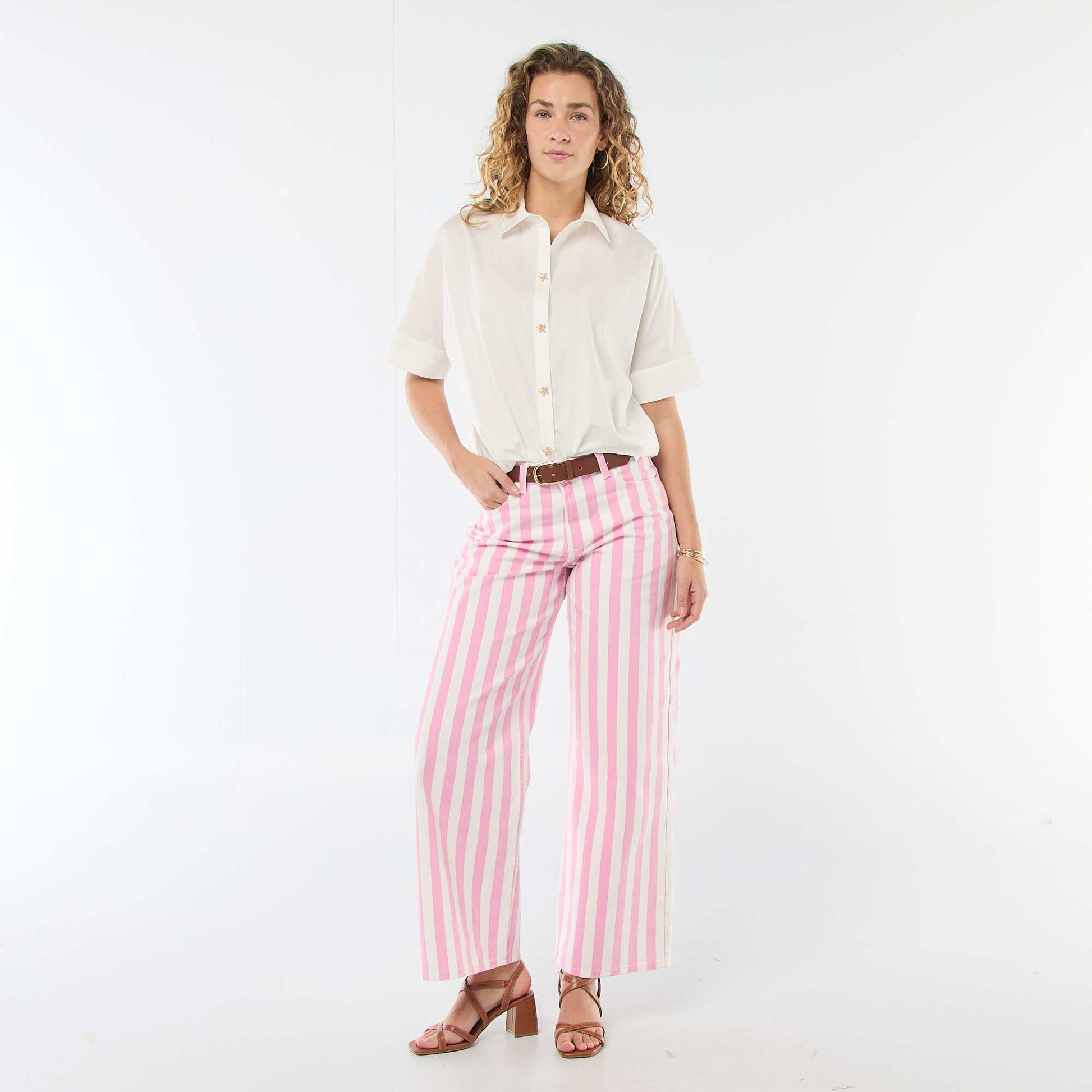 Camisa ancha con botones de estrella BLANCO
