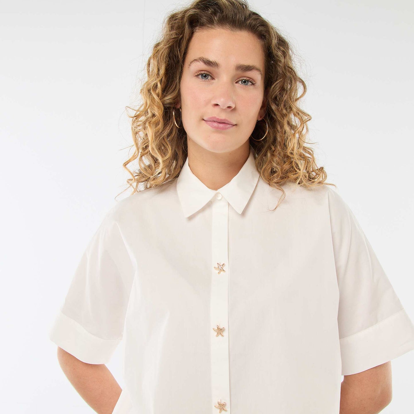 Camisa ancha con botones de estrella BLANCO