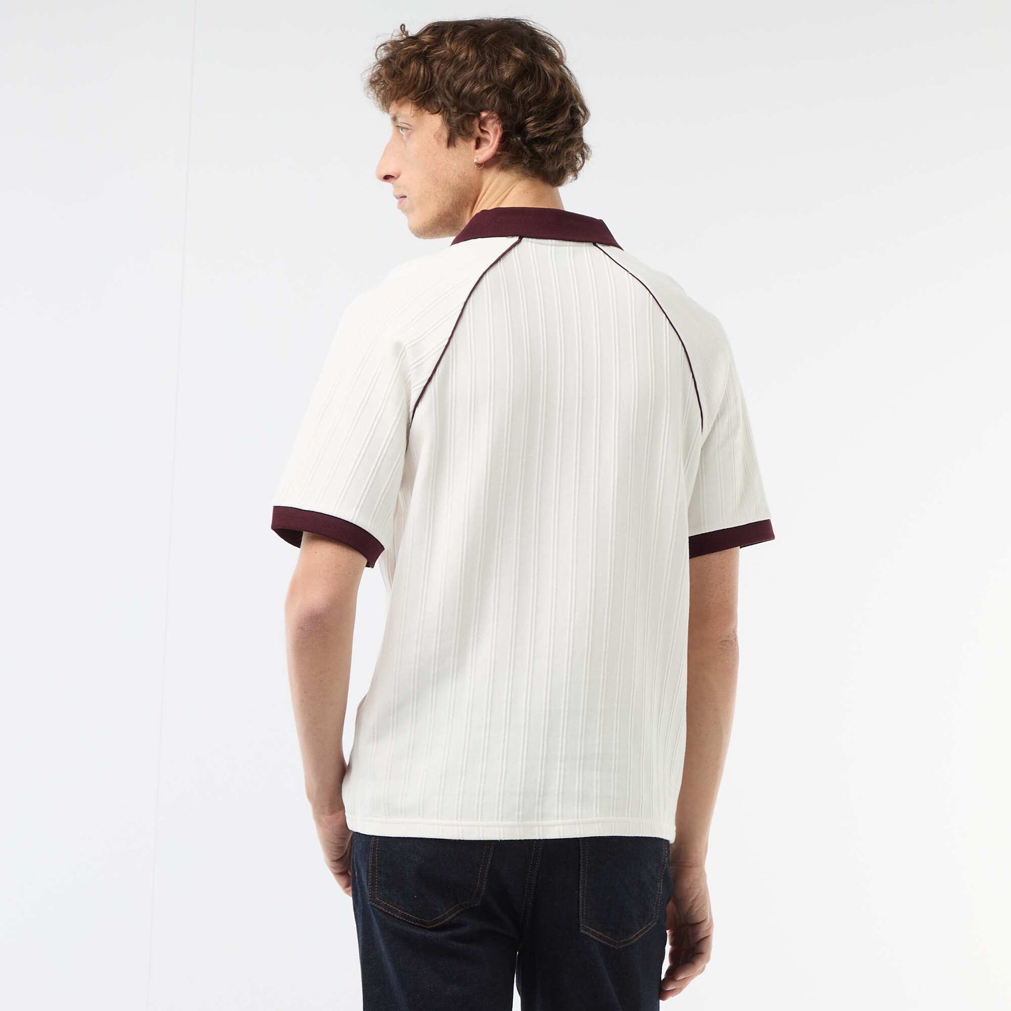 Remera de tejido original con cuello remera sin botones BLANCO