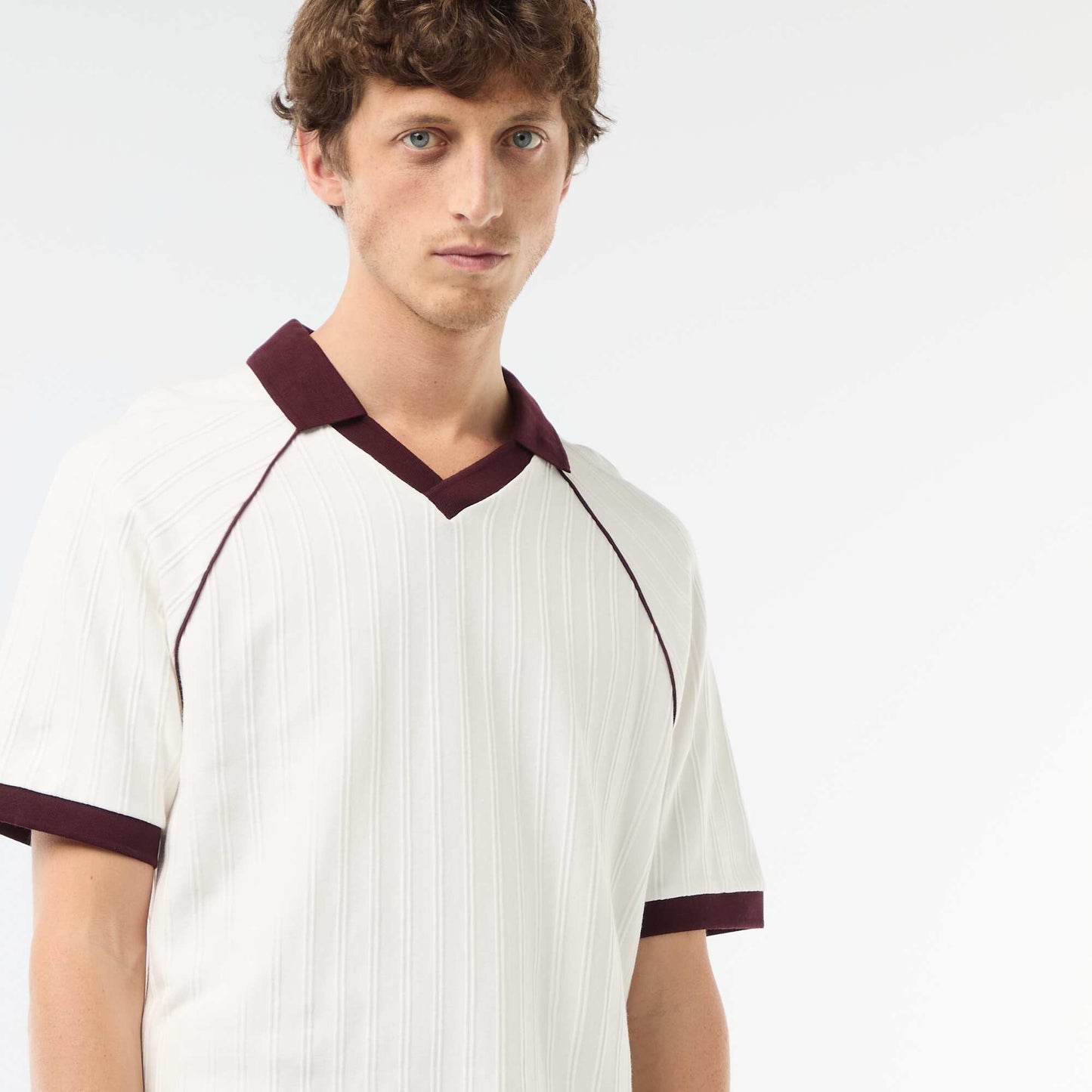 Remera de tejido original con cuello remera sin botones BLANCO