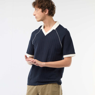 Remera de tejido original con cuello remera sin botones AZUL