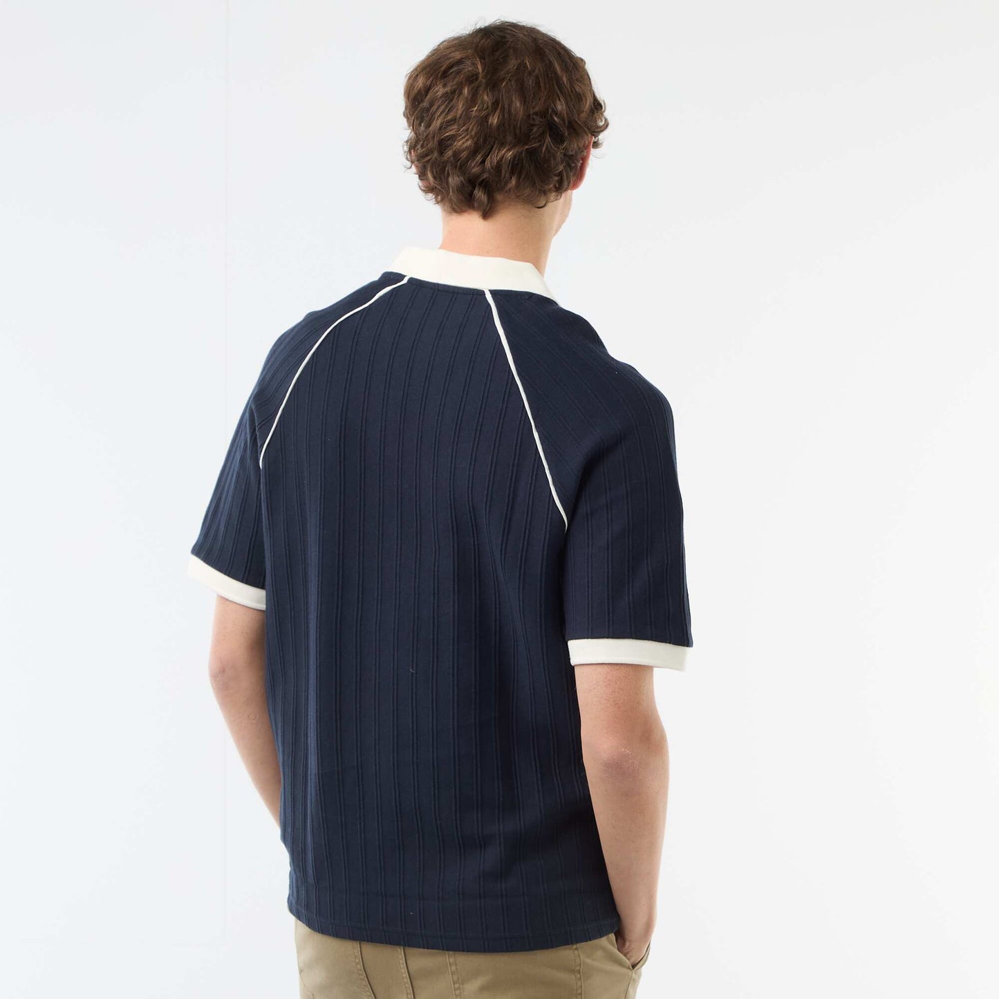 Remera de tejido original con cuello remera sin botones AZUL