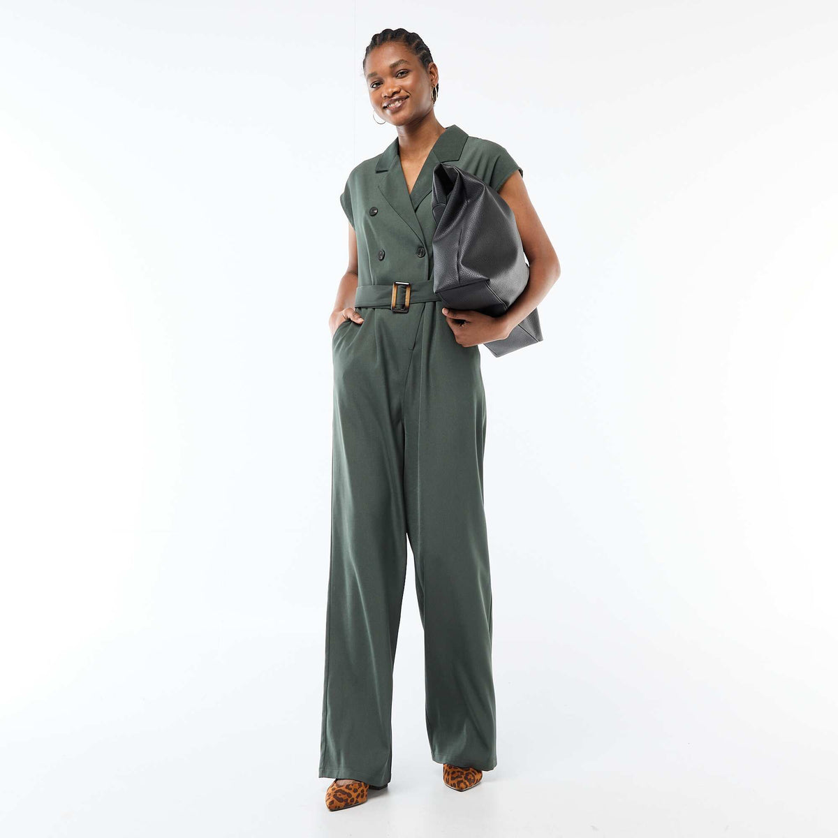 Mono pantalón con cinturón en la cintura VERDE