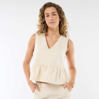 Top jean con cuello en pico BLANCO