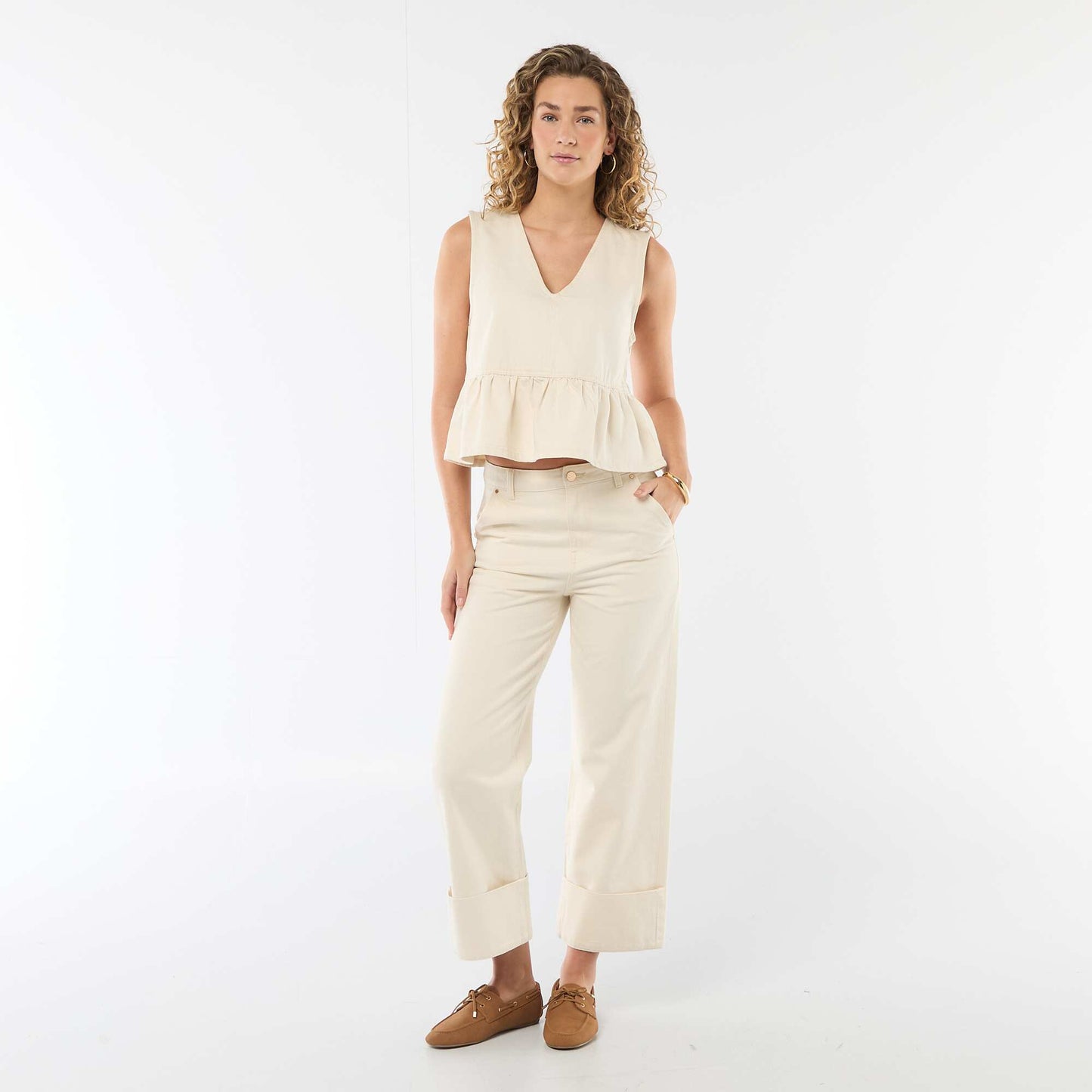 Top jean con cuello en pico BLANCO