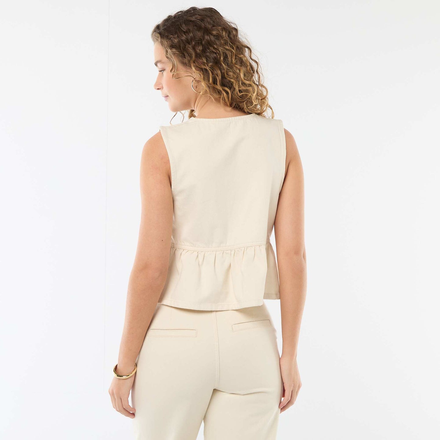 Top jean con cuello en pico BLANCO
