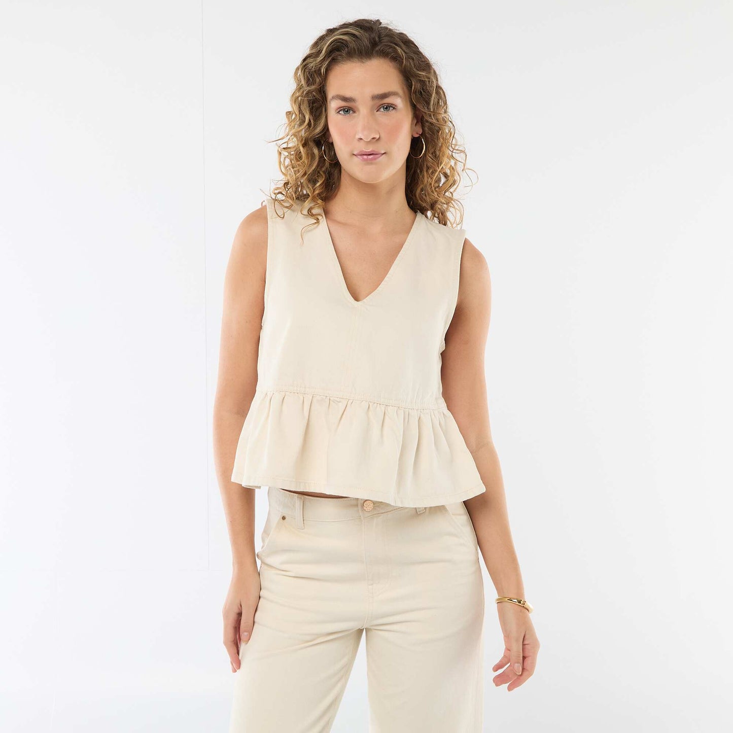 Top jean con cuello en pico BLANCO