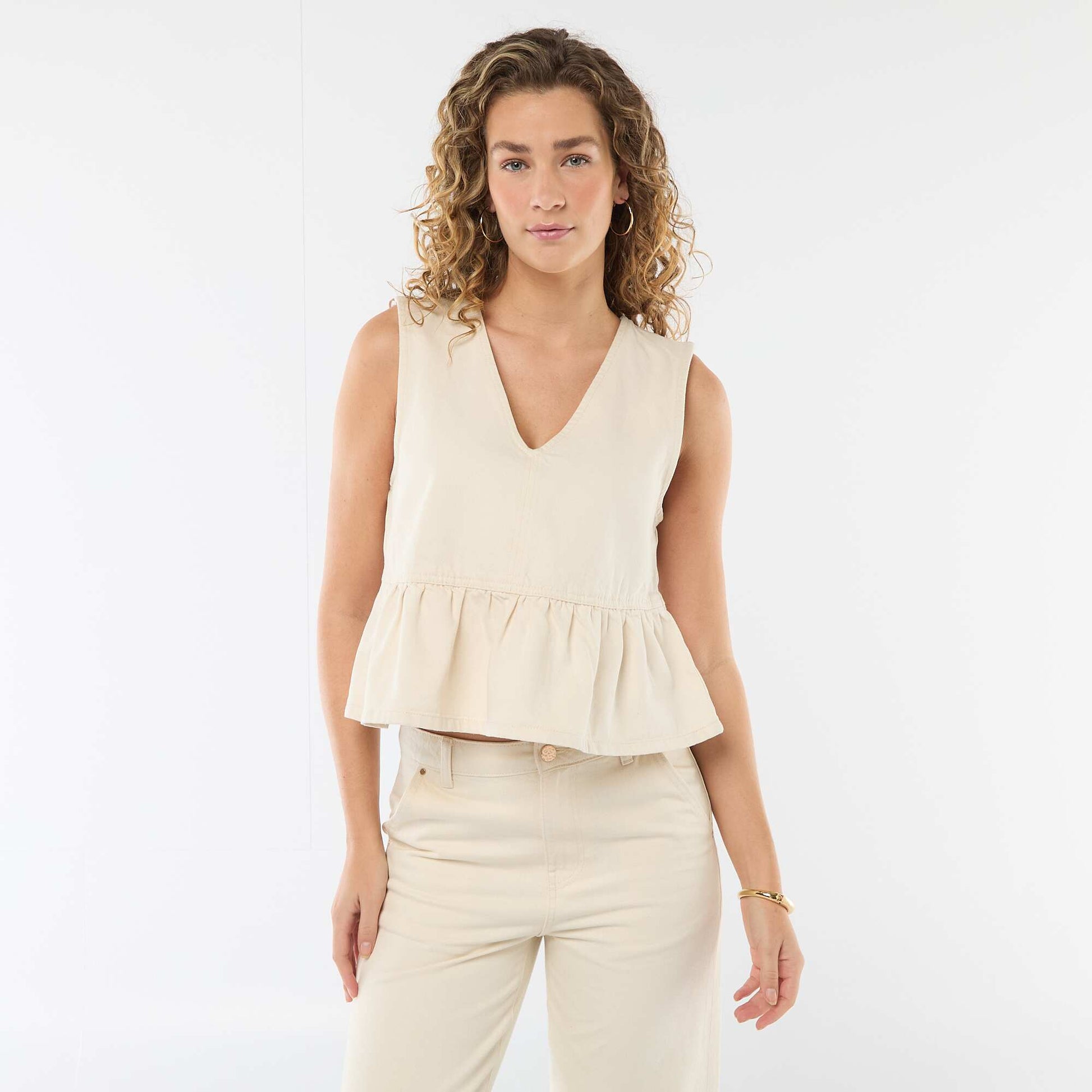 Top jean con cuello en pico BLANCO