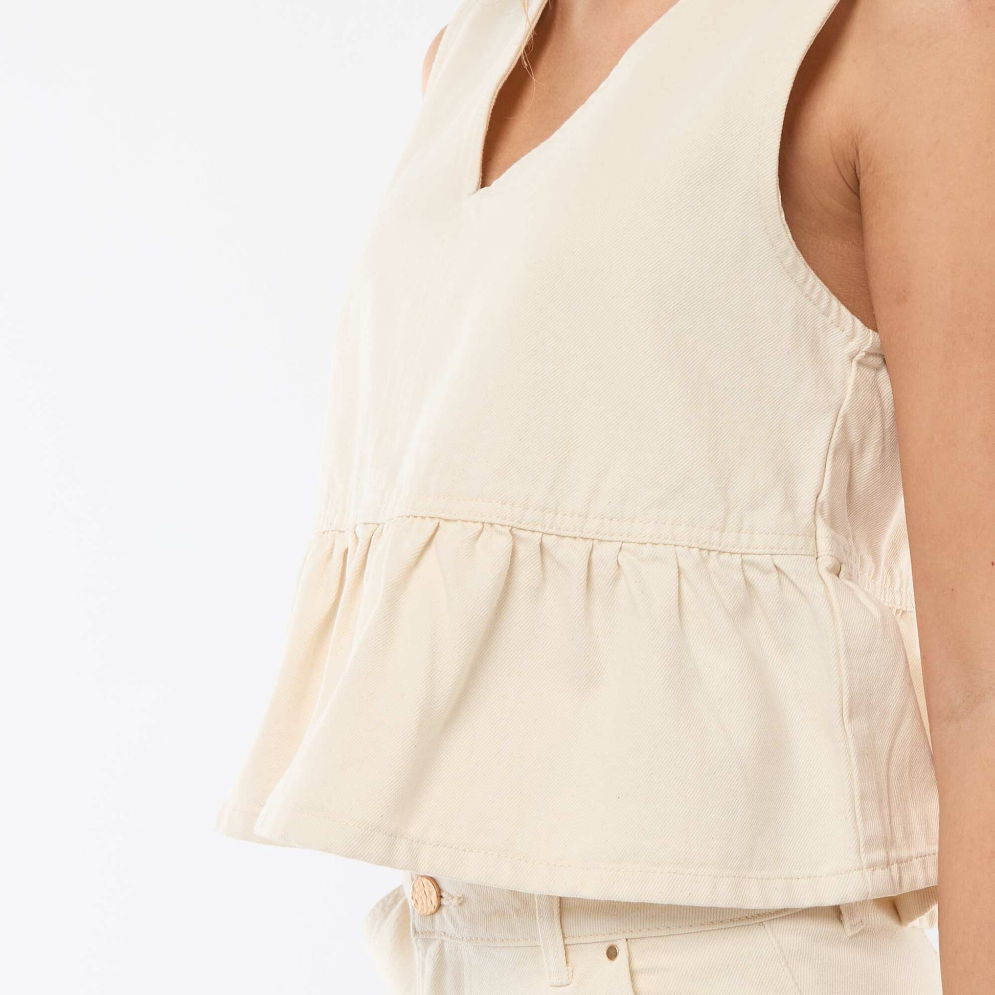 Top jean con cuello en pico BLANCO