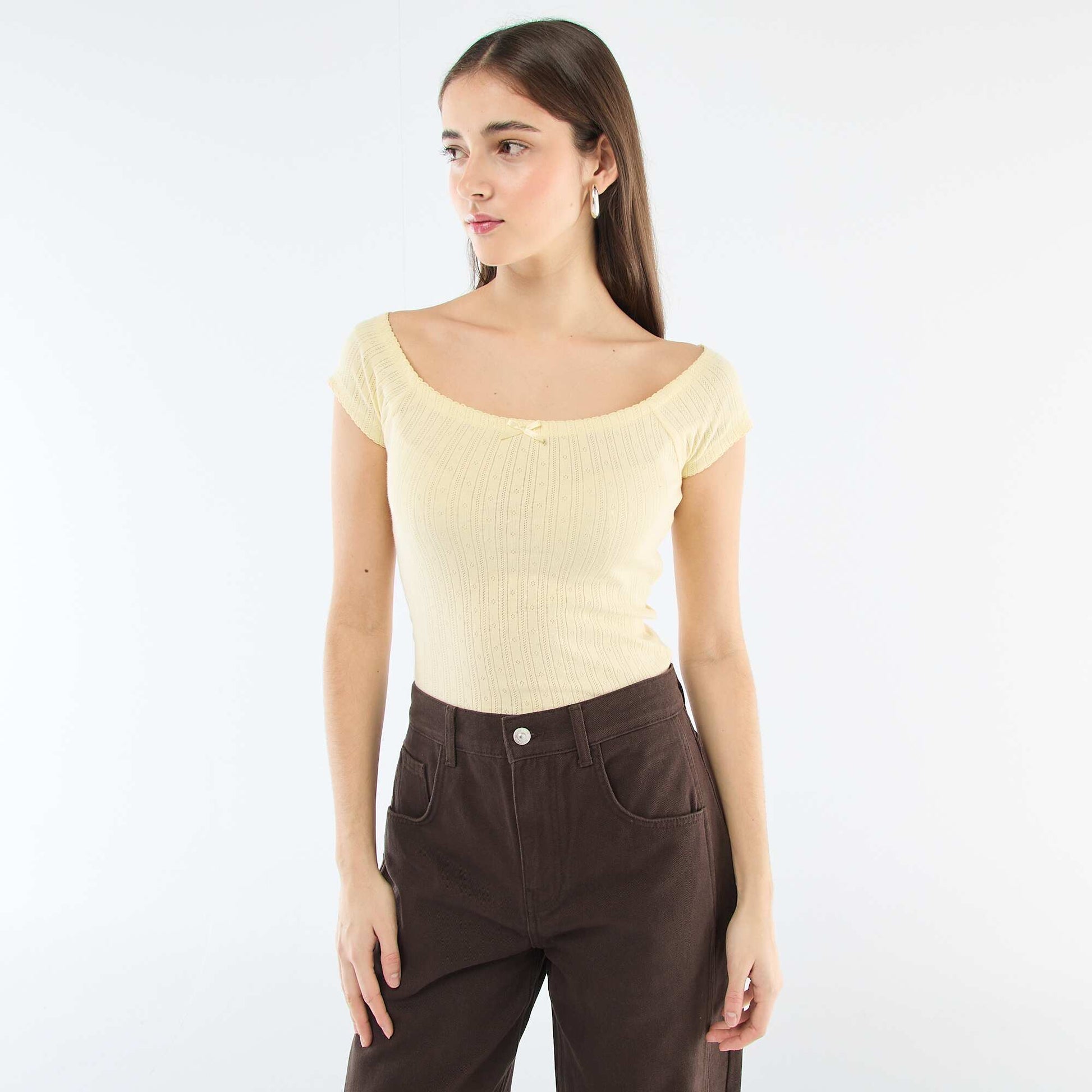 Camiseta de punto calado AMARILLO