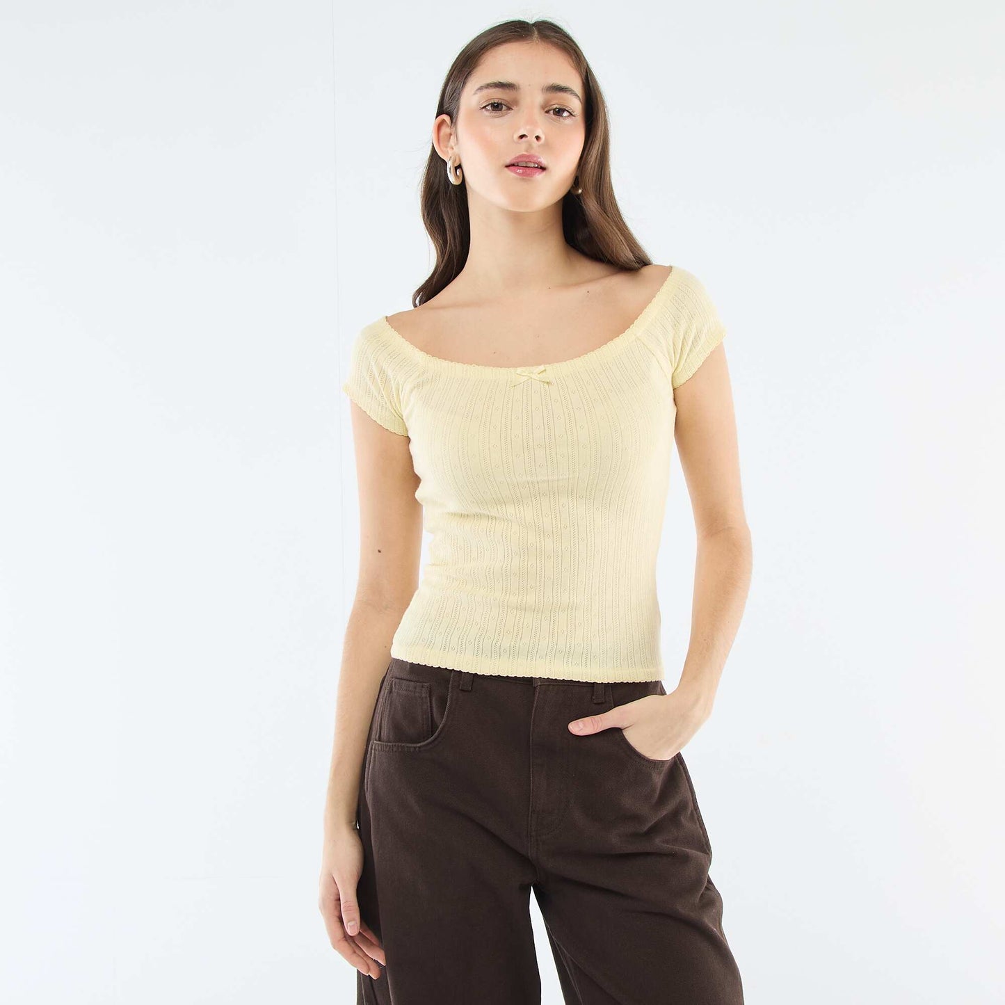 Camiseta de punto calado AMARILLO