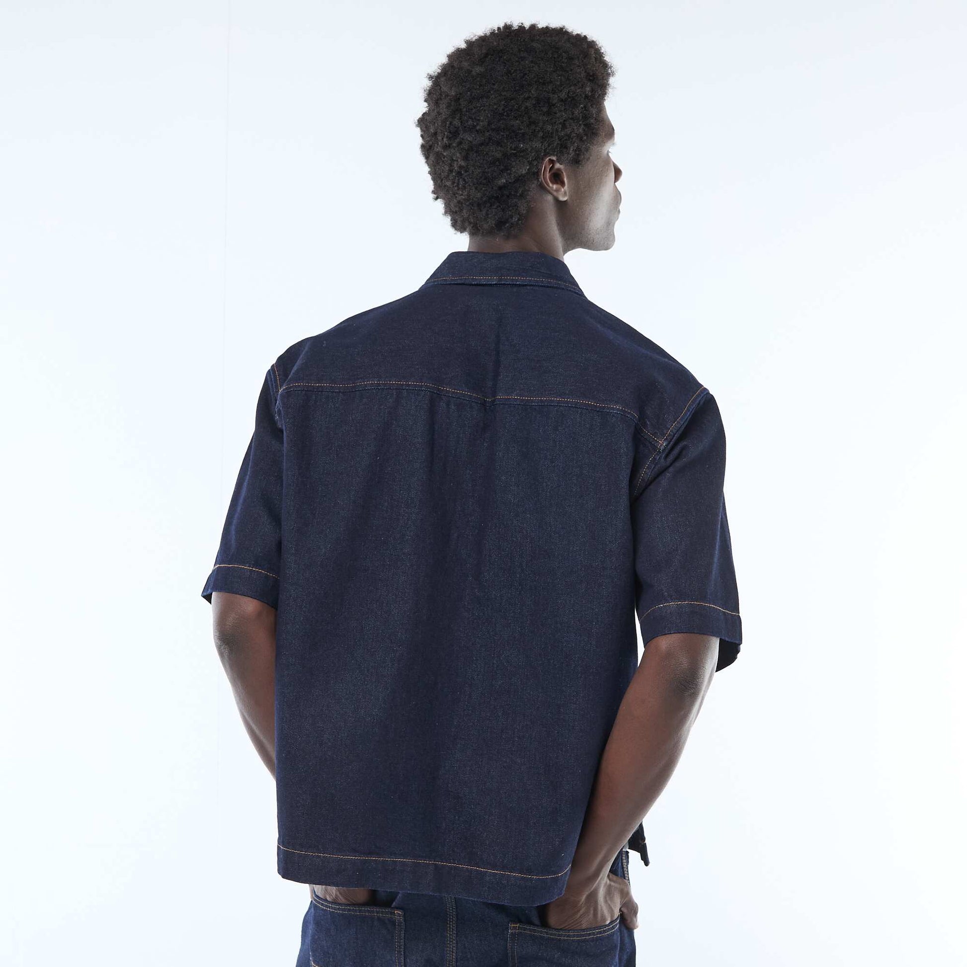 Camisa lisa vaquera de manga corta AZUL