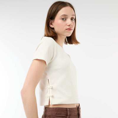 Camiseta corta de canalé con nudos BLANCO