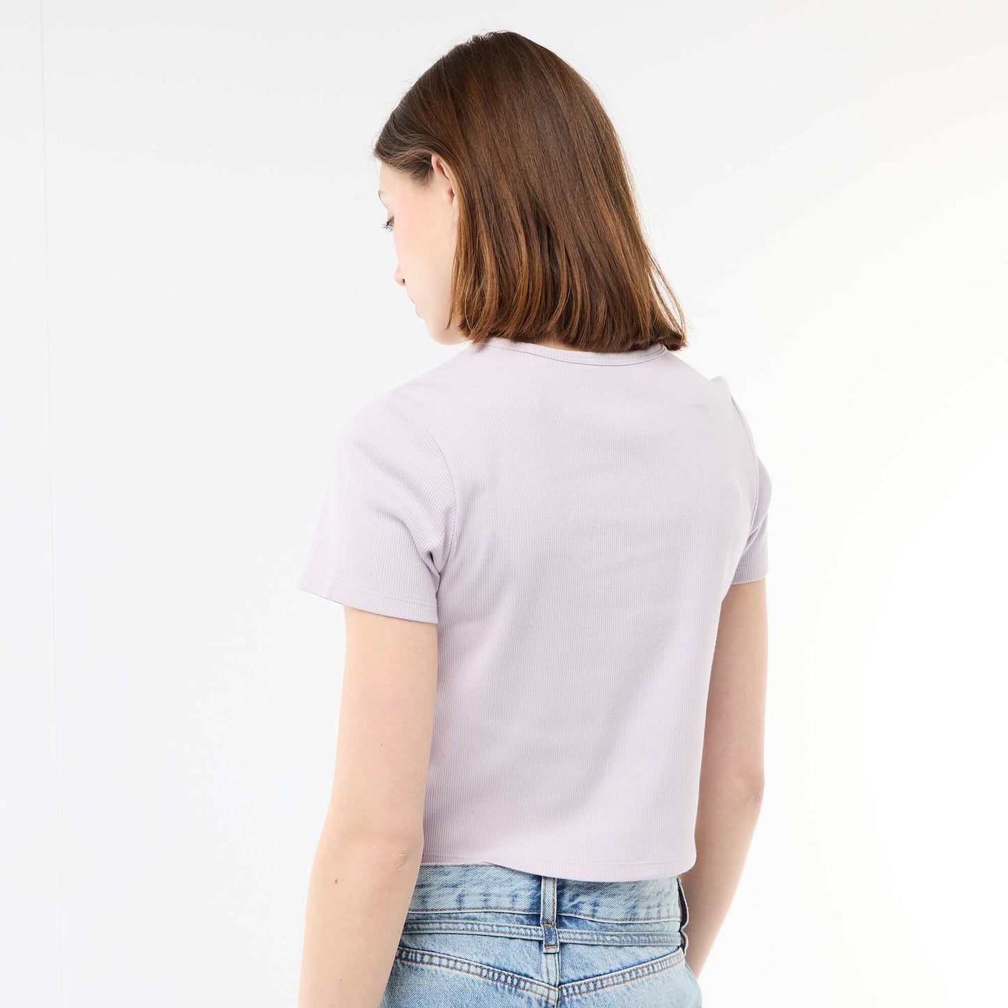 Camiseta corta de canalé con nudos MORADO