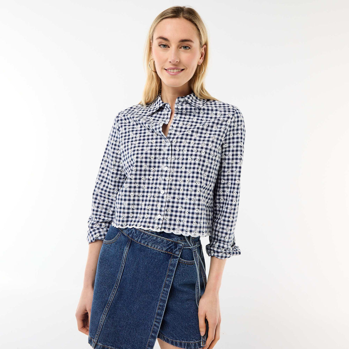 Camisa con bordados 'all over' AZUL