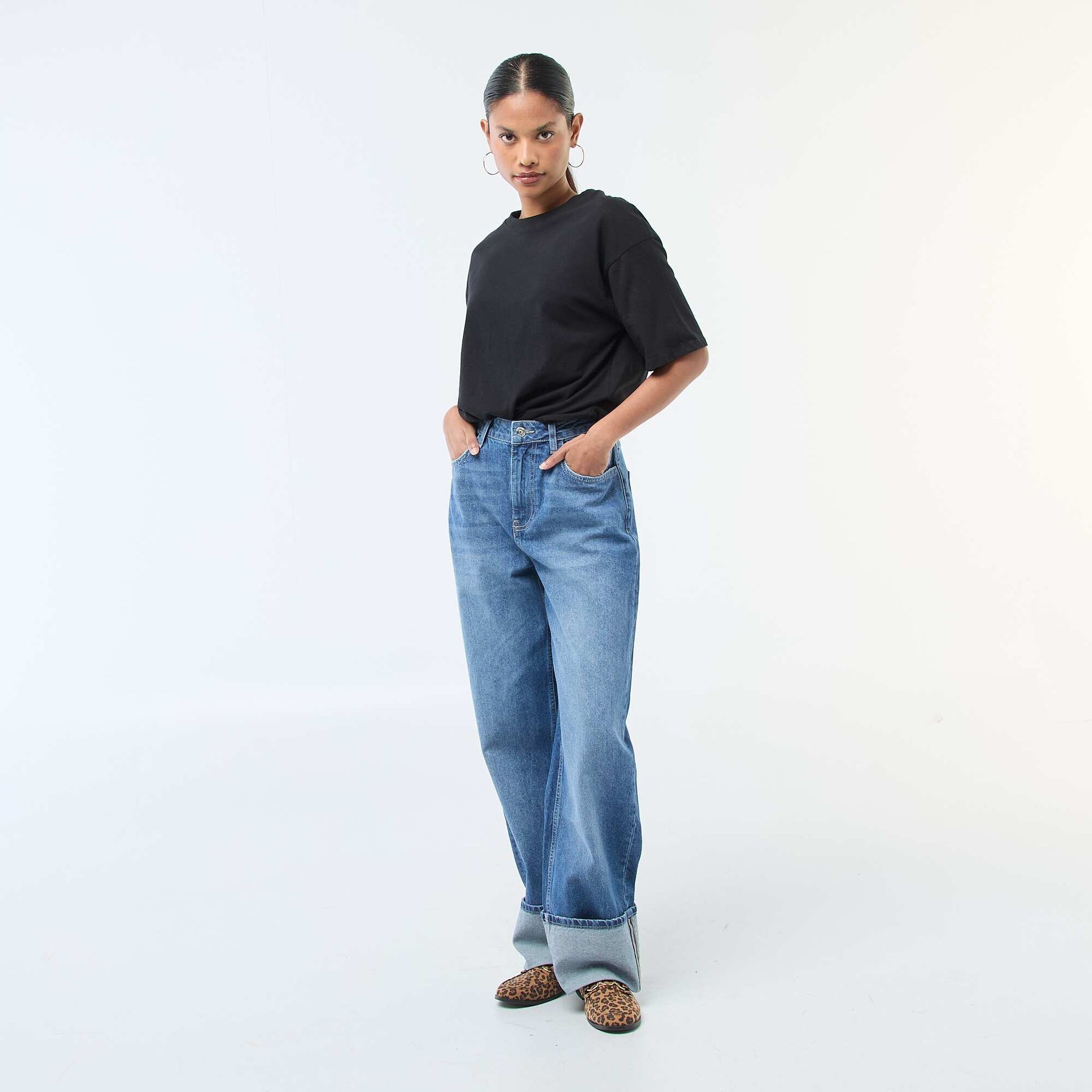 Jean regular / talle estándar con dobladillos anchos AZUL
