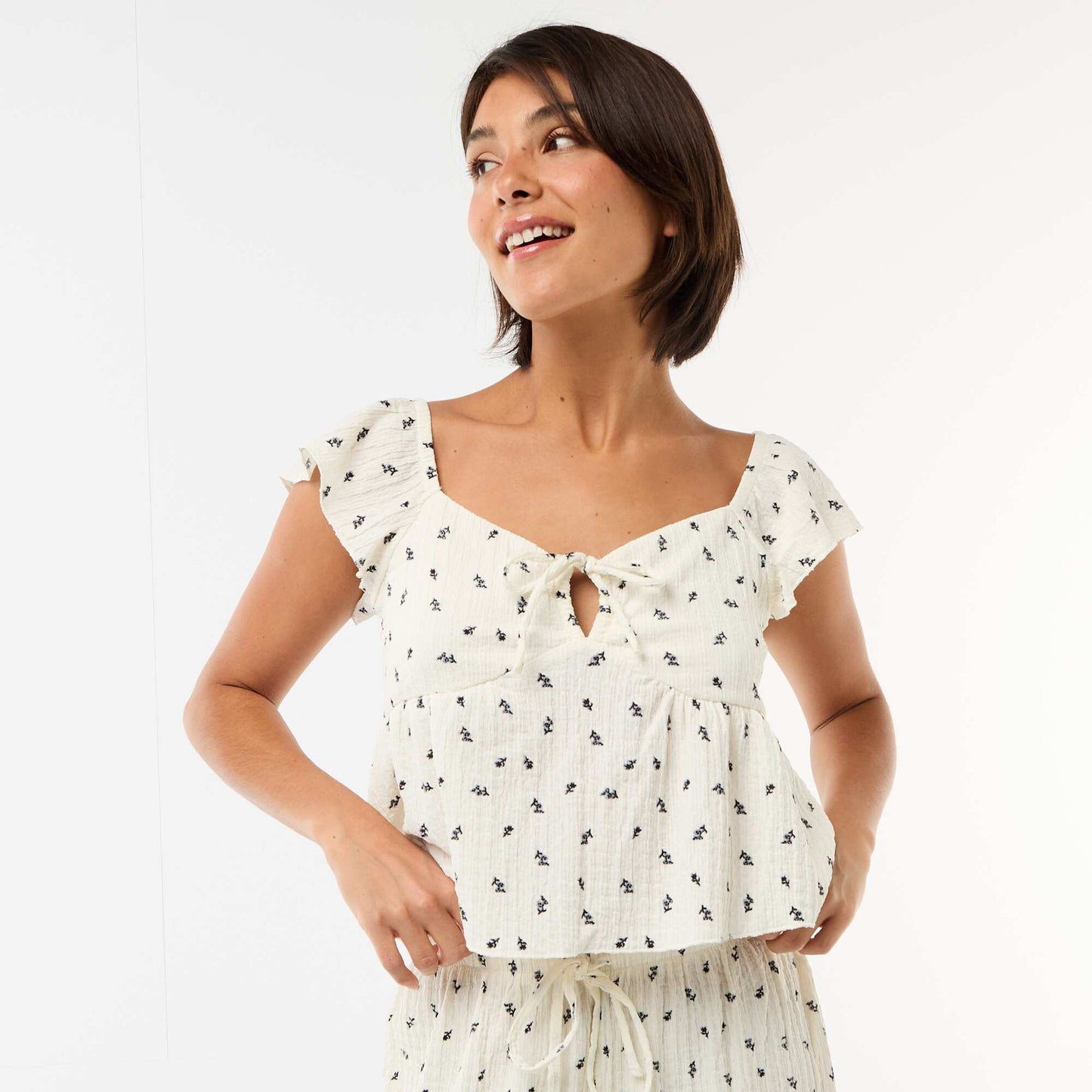 Top estampado de tejido arrugado BLANCO