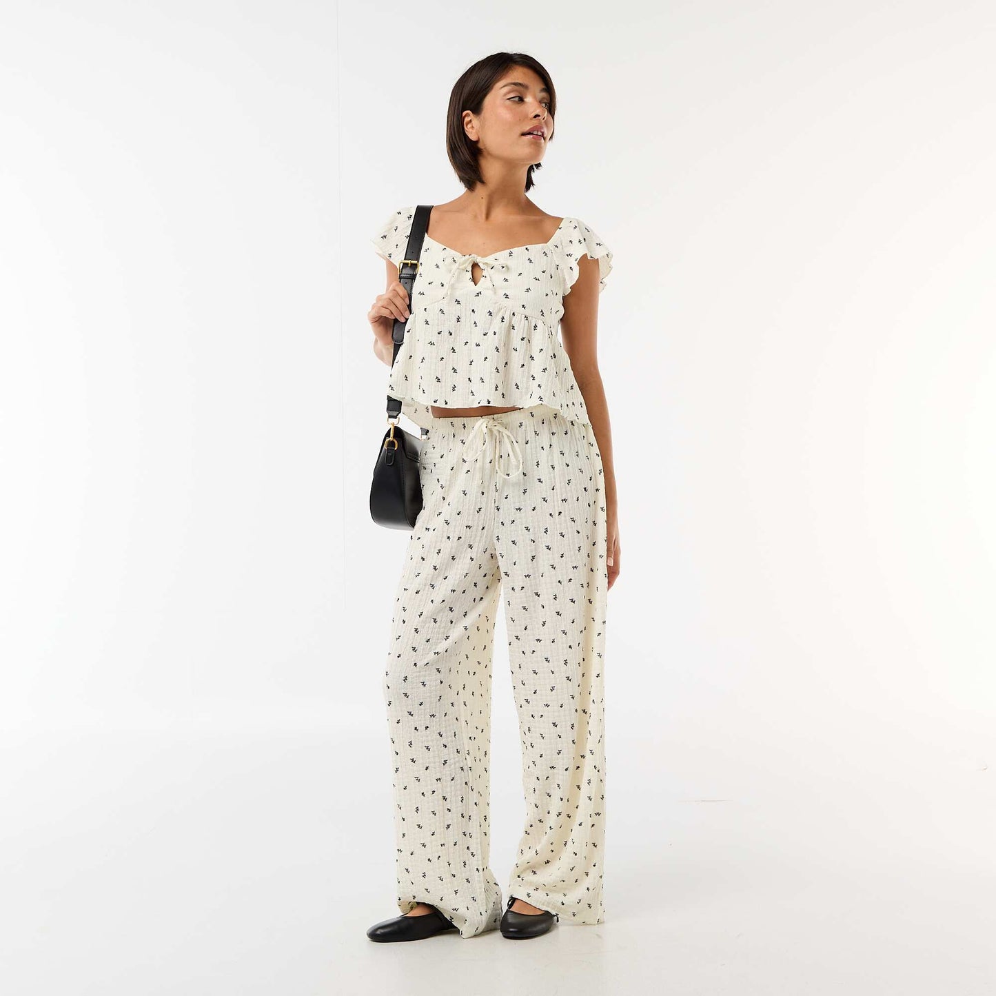 Top estampado de tejido arrugado BLANCO