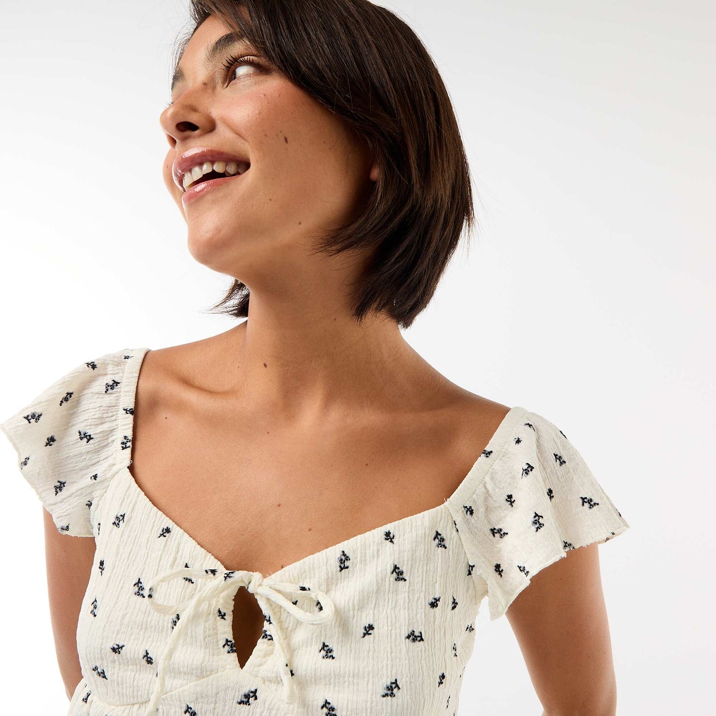 Top estampado de tejido arrugado BLANCO