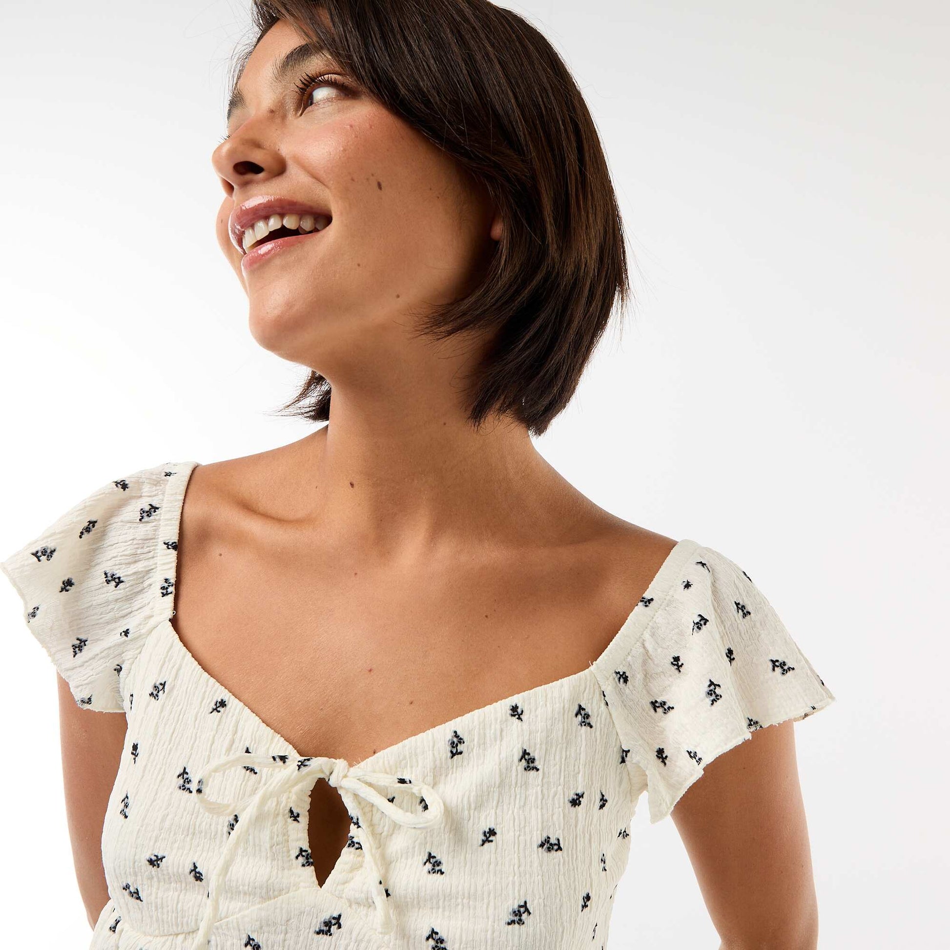 Top estampado de tejido arrugado BLANCO