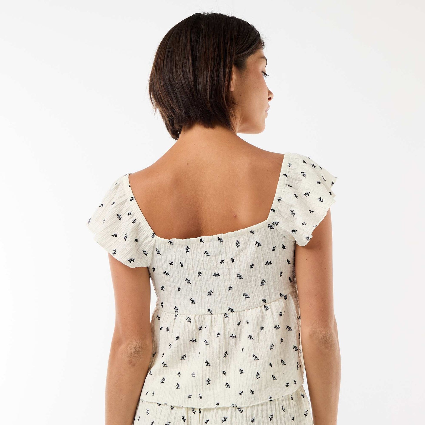 Top estampado de tejido arrugado BLANCO