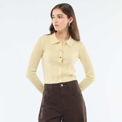 Cárdigan fino con cuello remera AMARILLO