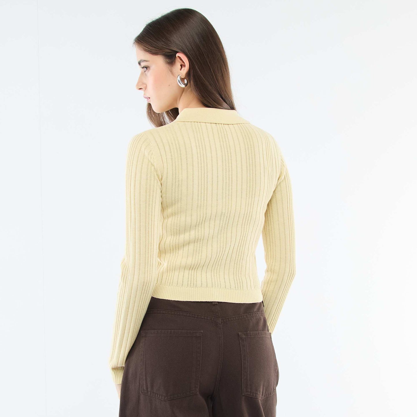 Cárdigan fino con cuello remera AMARILLO