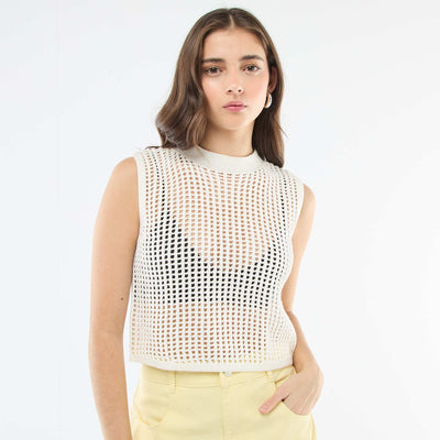 Top sin mangas de crochet BLANCO