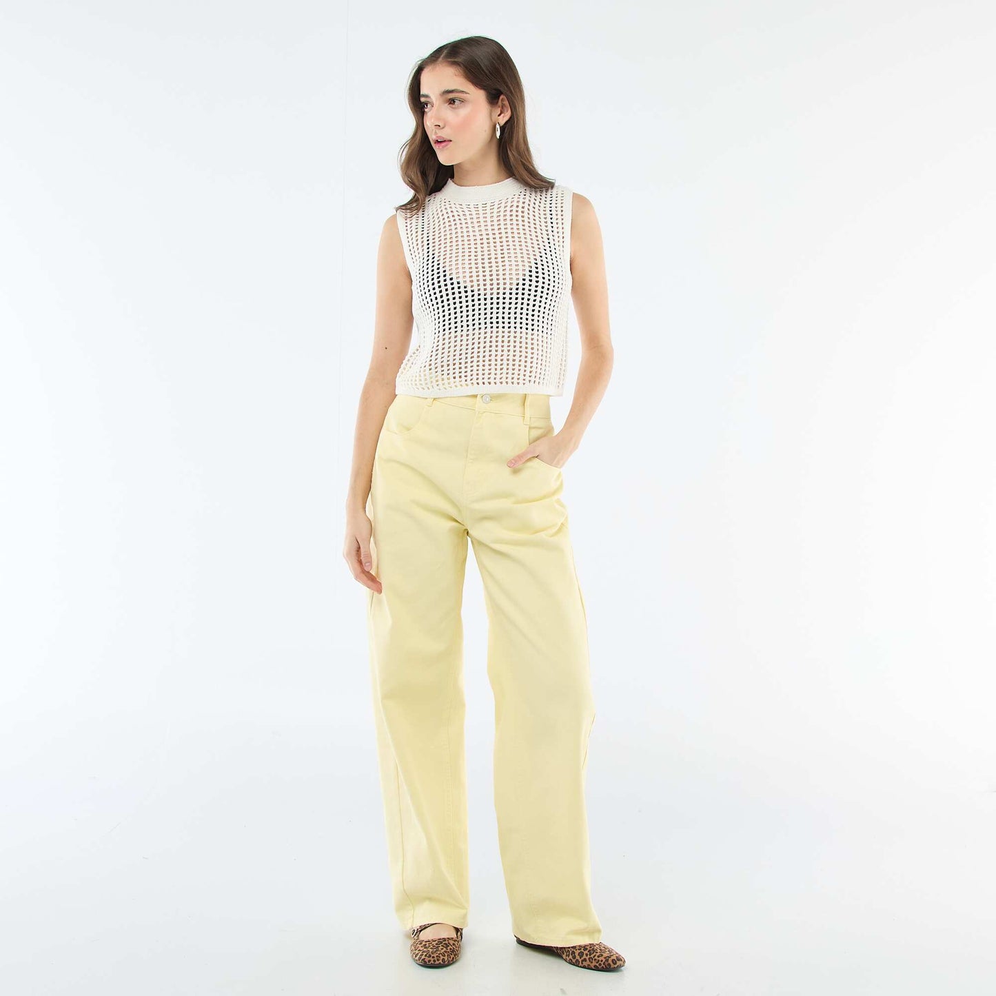 Top sin mangas de crochet BLANCO