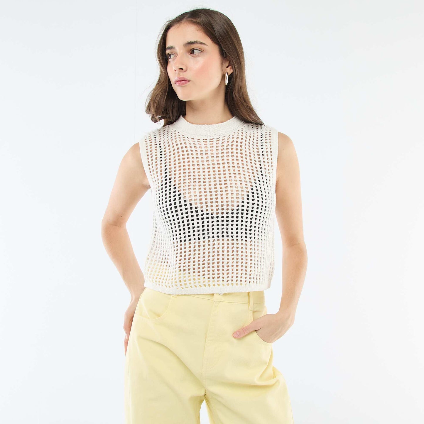 Top sin mangas de crochet BLANCO