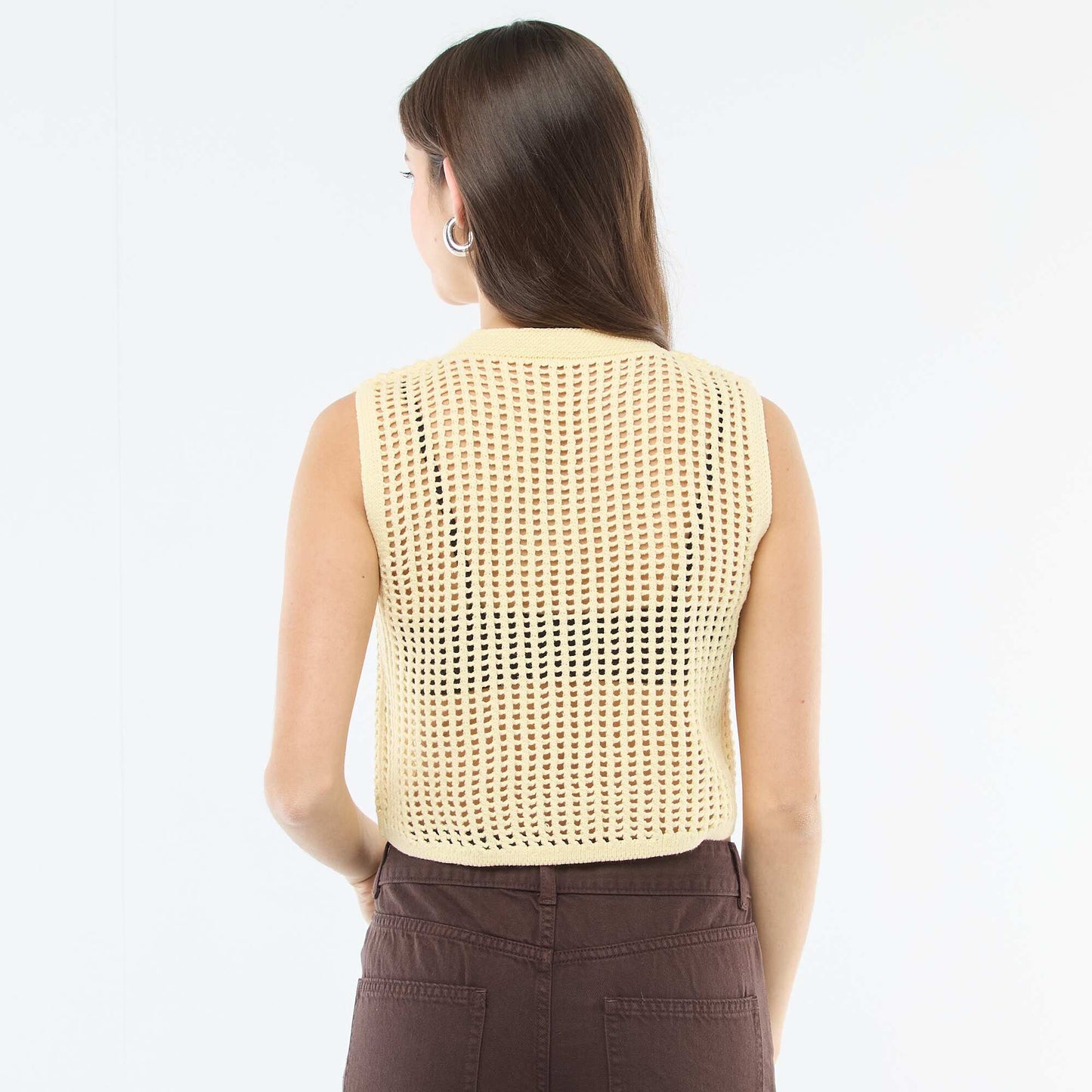 Top sin mangas de crochet AMARILLO