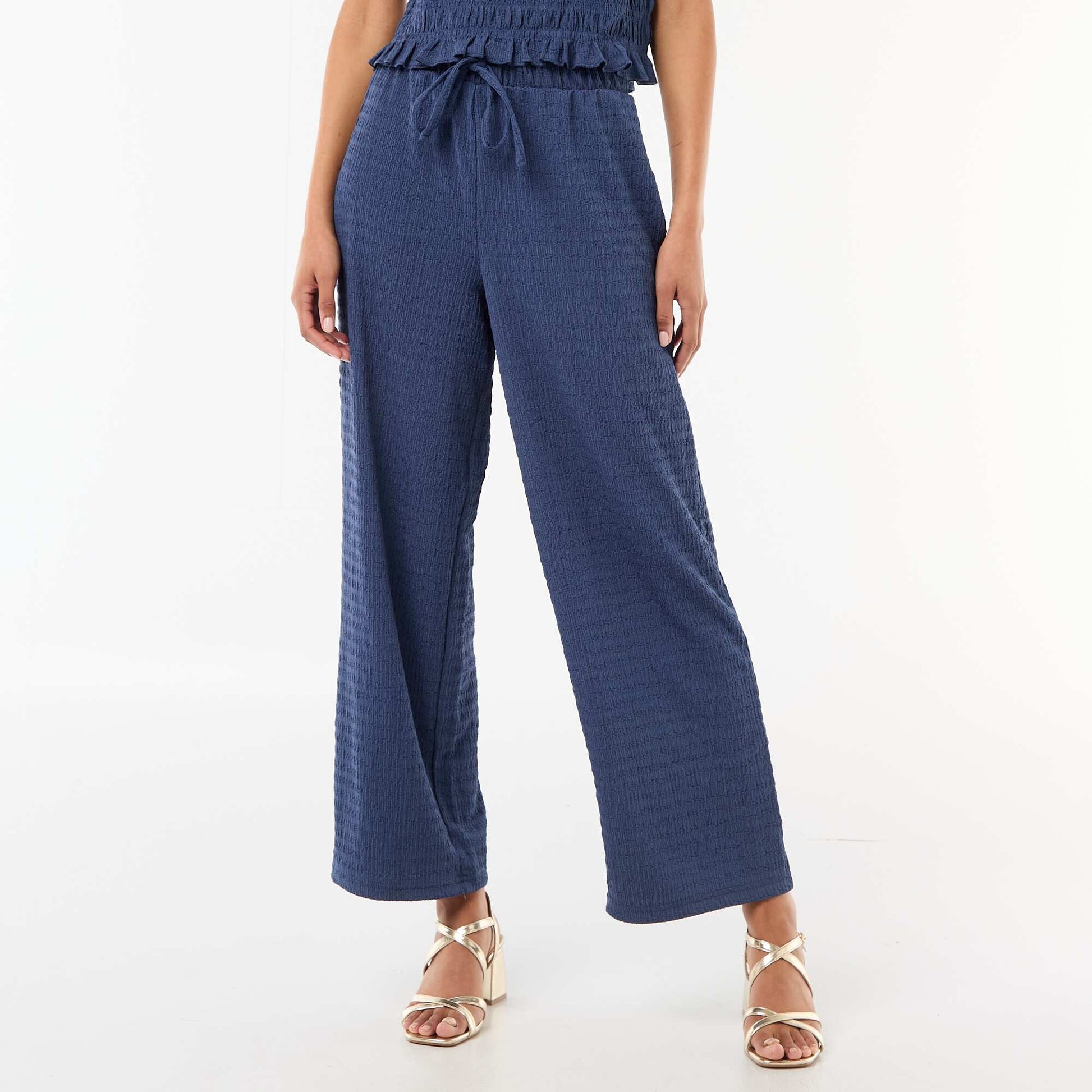 Pantalón ancho de punto smock AZUL